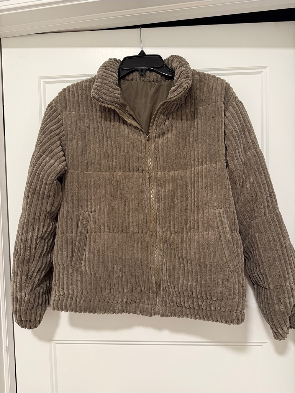 SHEIN Taupe Corduroy-Style Puffer Jacket